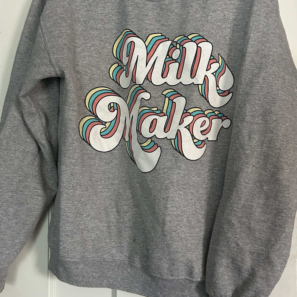 Little Milk Bar, Milk Maker, Heather Gray Crew Neck Sweater
